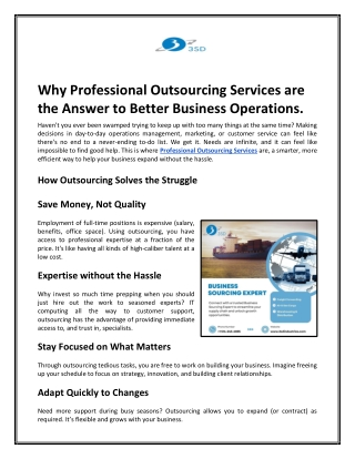 Why Professional Outsourcing Services are the Answer to Better Business Operatio