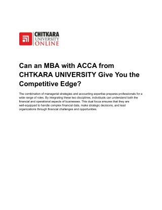 Can an MBA with ACCA from CHTKARA UNIVERSITY Give You the Competitive Edge?