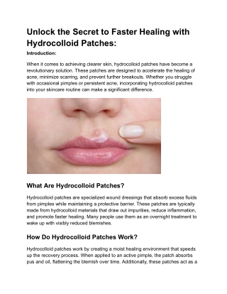 Unlock the Secret to Faster Healing with Hydrocolloid Patches