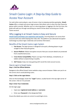 Smash Casino Login: A Step-by-Step Guide to  Access Your Account