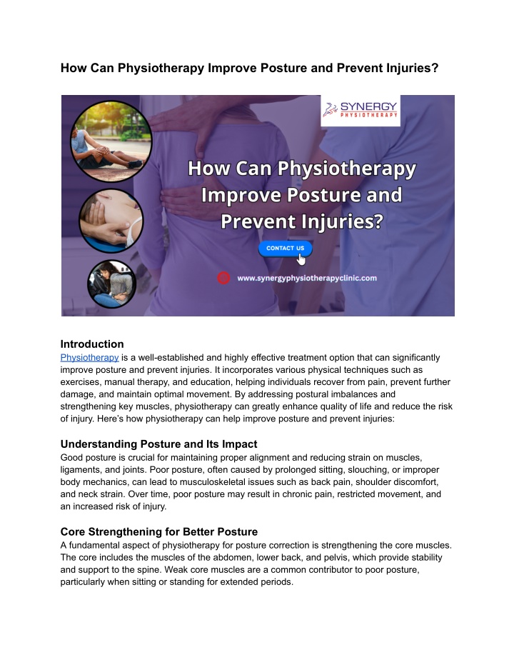 how can physiotherapy improve posture and prevent