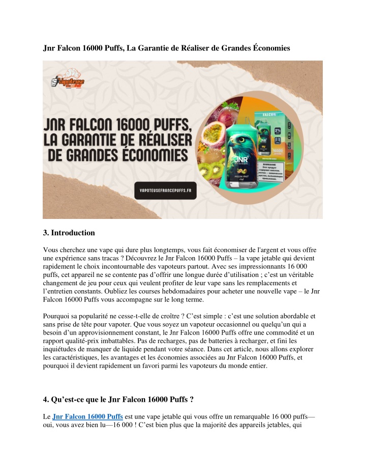 jnr falcon 16000 puffs la garantie de r aliser