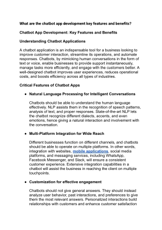 what are the chatbot app development key features