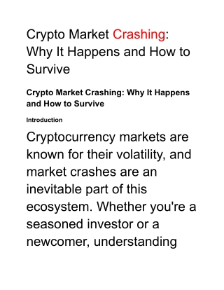 Crypto Market Crashing Why It Happens and How to Survive