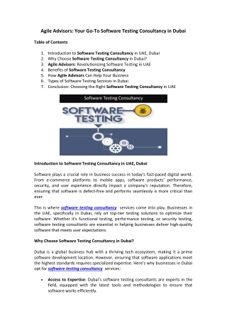 Agile Advisors: Your Go-To Software Testing Consultancy in Dubai