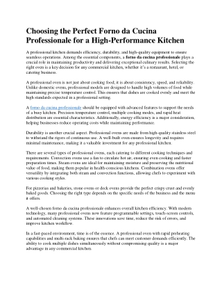 Choosing the Best Professional Kitchen Oven: A Guide to Forno Professionale da C