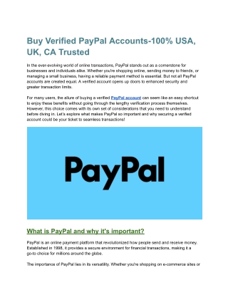 Buy Verified PayPal Accounts-100% USA, UK, CA Trusted