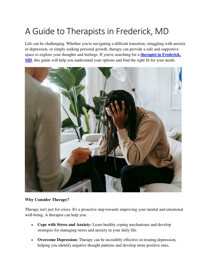 a guide to therapists in frederick md