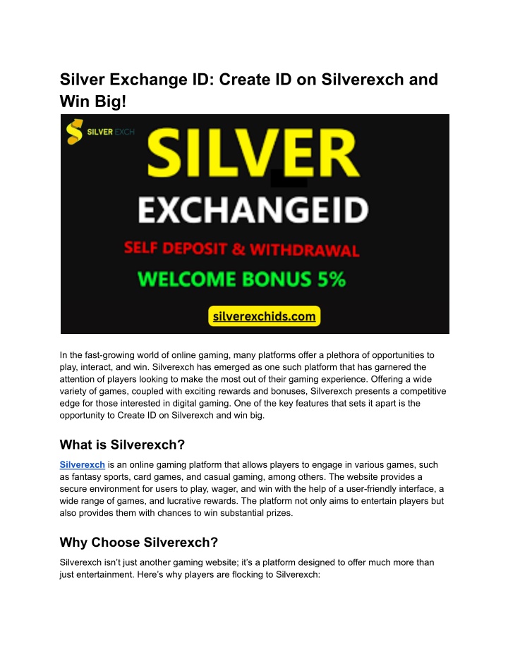 silver exchange id create id on silverexch