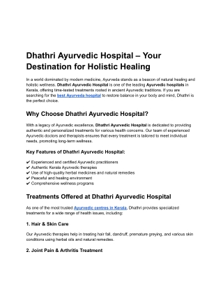 Dhathri Ayurvedic Hospital – Your Destination for Holistic Healing