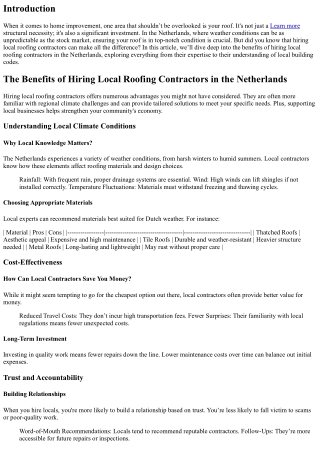 The Benefits of Hiring Local Roofing Contractors in the Netherlands