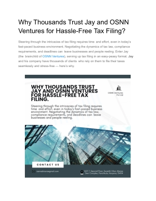 Why Thousands Trust Jay and OSNN Ventures for Hassle-Free Tax Filing