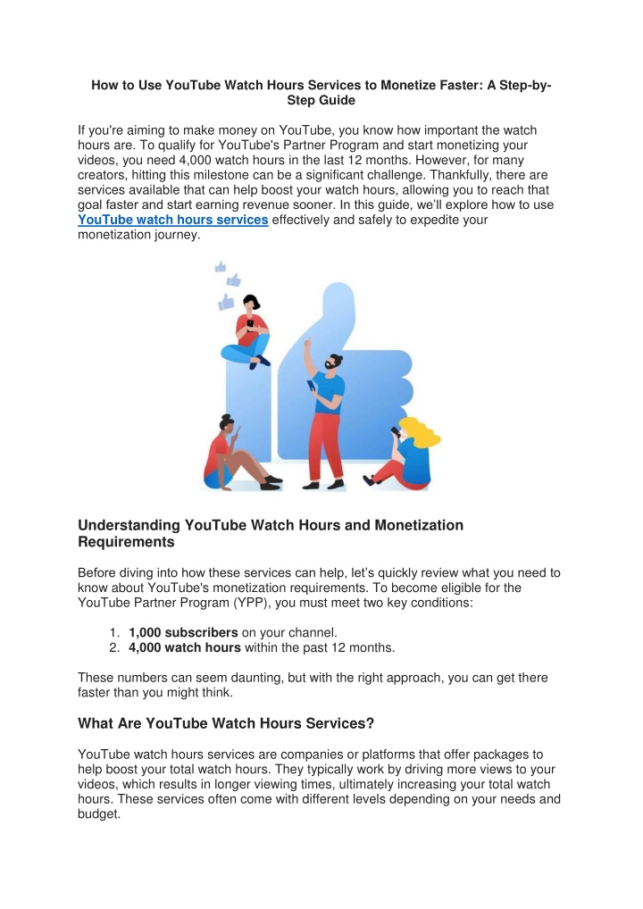 how to use youtube watch hours services