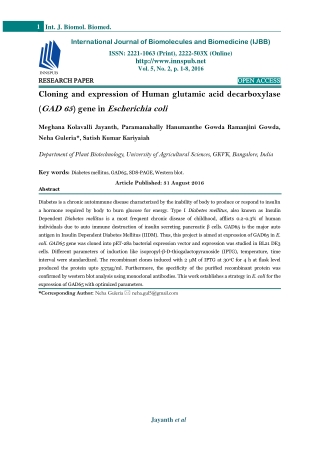 Cloning and expression of Human glutamic acid decarboxylase (GAD 65) gene