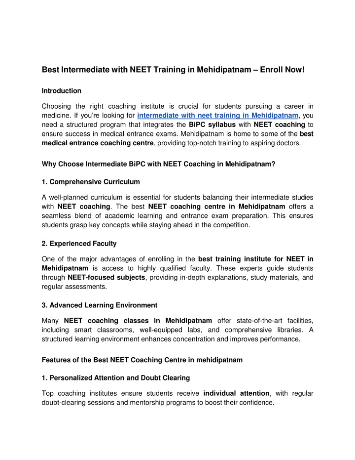 best intermediate with neet training