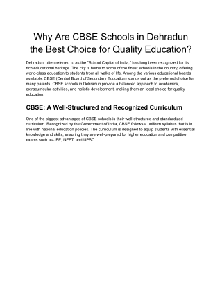 Why Are CBSE Schools in Dehradun the Best Choice for Quality Education