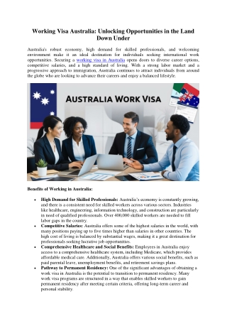 Working Visa Australia: Unlocking Opportunities in the Land Down Under