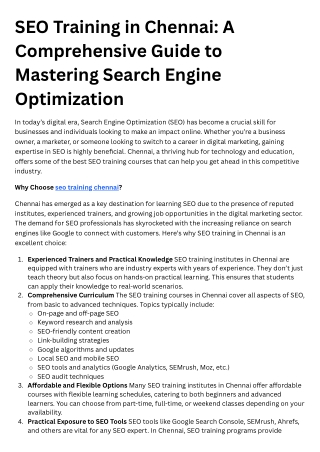 seo training in chennai a comprehensive guide