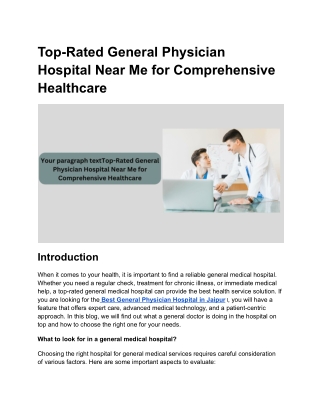 Top-Rated General Physician Hospital Near Me for Comprehensive Healthcare