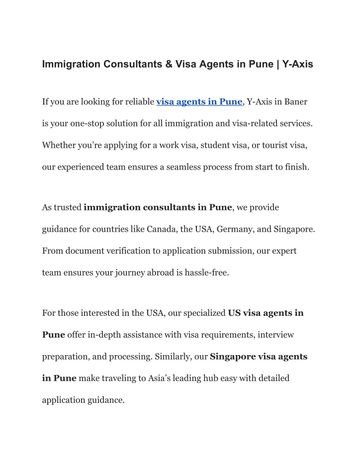 immigration consultants visa agents in pune y axis