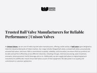 Trusted Ball Valve Manufacturers for Reliable Performance | Unison Valves