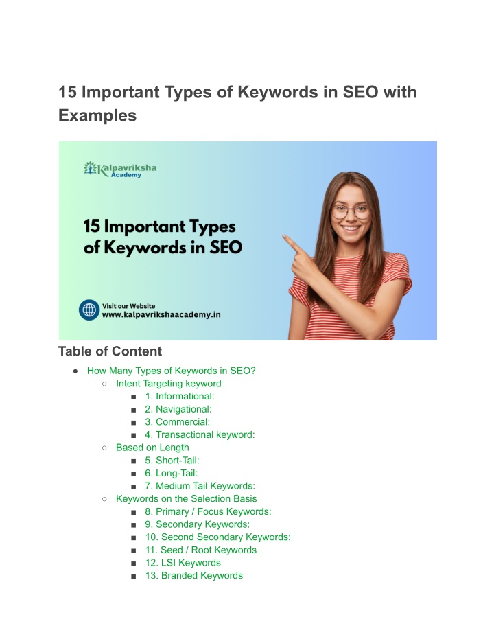 15 important types of keywords in seo with