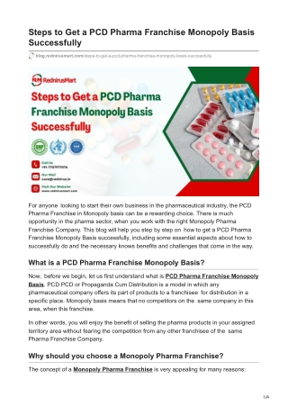 Steps to Get a PCD Pharma Franchise Monopoly Basis Successfully