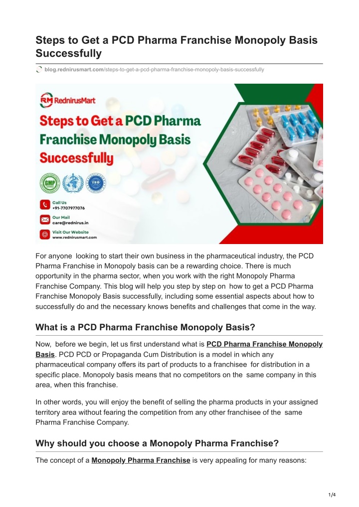 steps to get a pcd pharma franchise monopoly