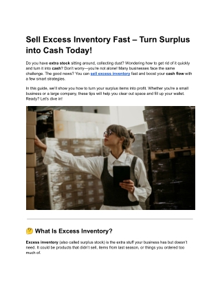 Sell Excess Inventory Fast – Turn Surplus into Cash Today