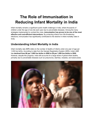 The Role of Immunisation in Reducing Infant Mortality in India