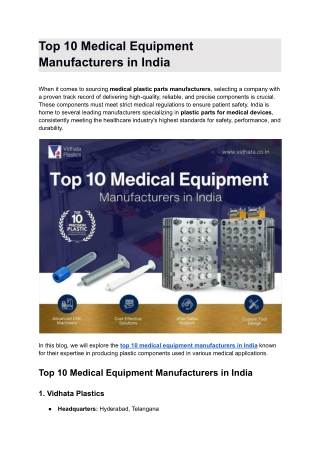 Top 10 Medical Equipment Manufacturers in India