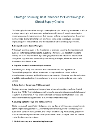 Strategic Sourcing Best Practices for Cost Savings in Global Supply Chains