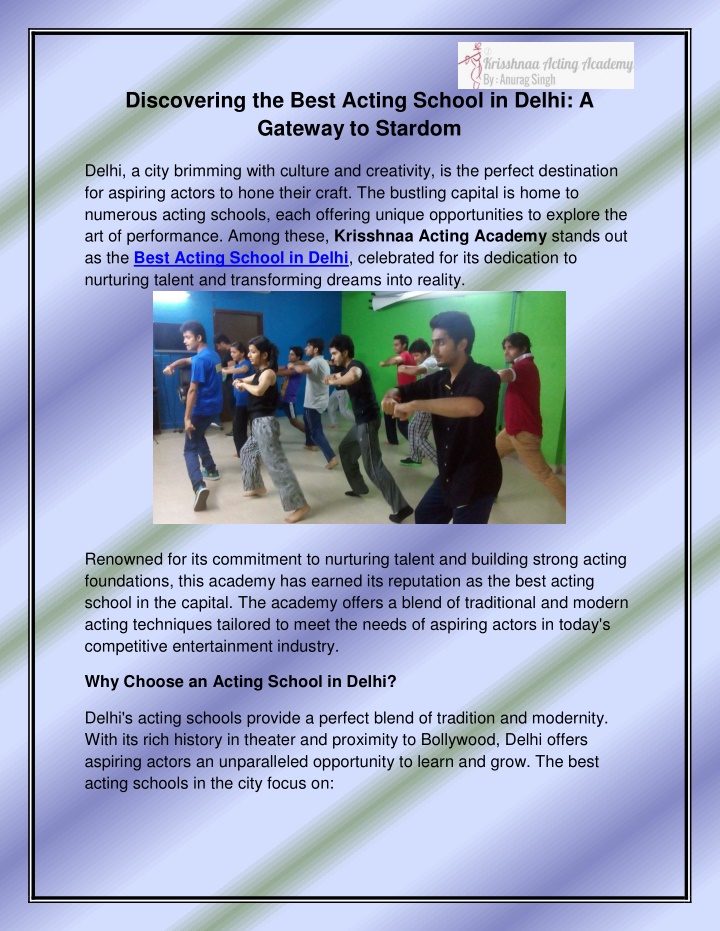 discovering the best acting school in delhi