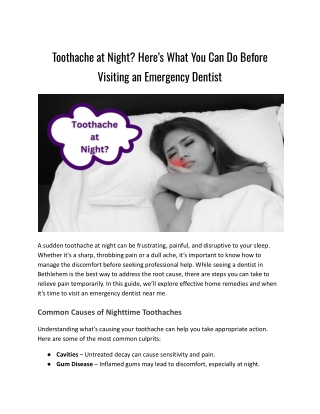 Toothache at Night? Here’s What You Can Do Before Visiting an Emergency Dentist