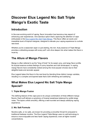 Discover Elux Legend Nic Salt Triple Mango’s Exotic Taste