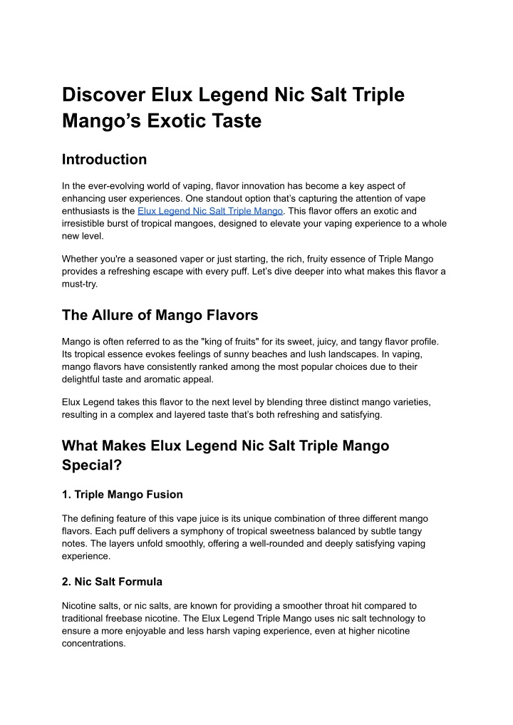 discover elux legend nic salt triple mango