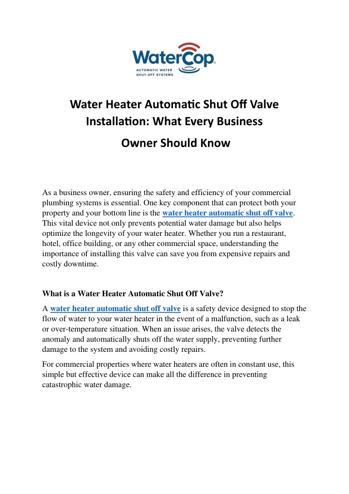 water heater automatic shut off valve