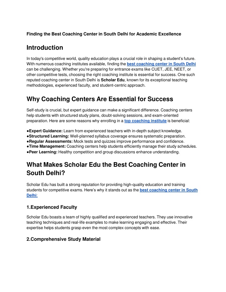 finding the best coaching center in south delhi