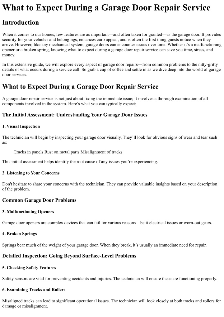 what to expect during a garage door repair service