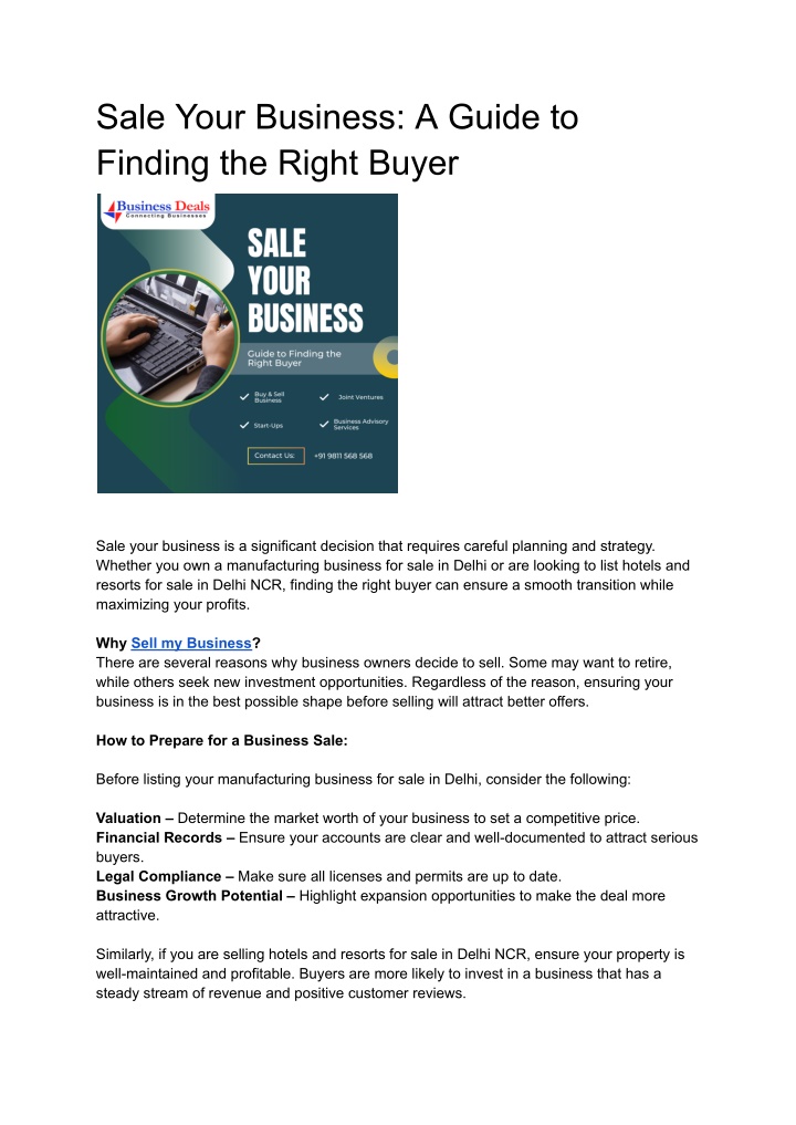 sale your business a guide to finding the right