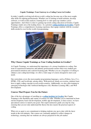 cupule trainings your gateway to a coding career