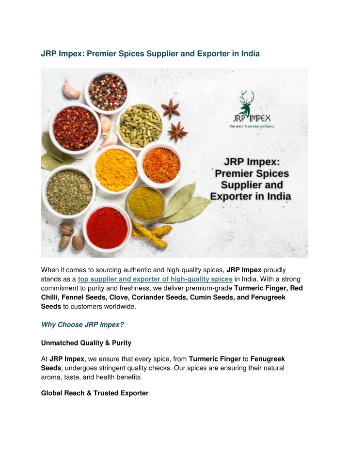 jrp impex premier spices supplier and exporter