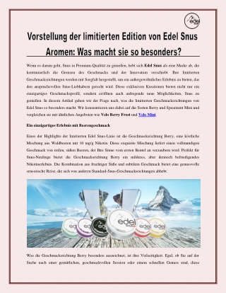 Vorstellung der limitierten Edition von Edel Snus Aromen - Was macht sie so besonders