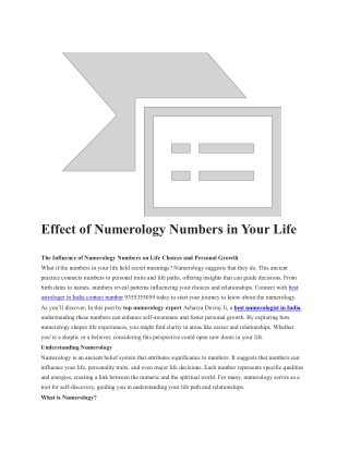 Effect of Numerology Numbers Guidance by Acharya Devraj ji