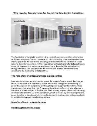 Why Inverter Transformers Are Crucial For Data Centre Operations