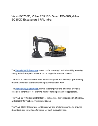 Volvo EC750D, Volvo EC210D, Volvo EC480D,Volvo EC350D Excavators | PAL Infra