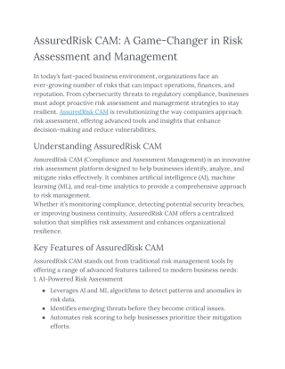 assuredrisk cam a game changer in risk assessment