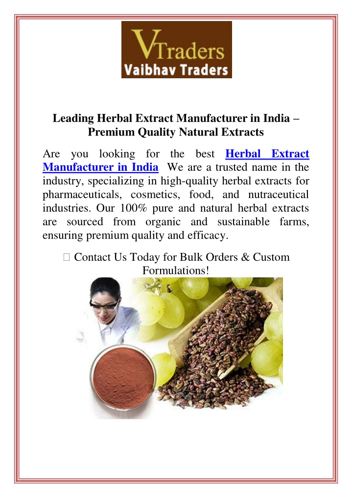 leading herbal extract manufacturer in india