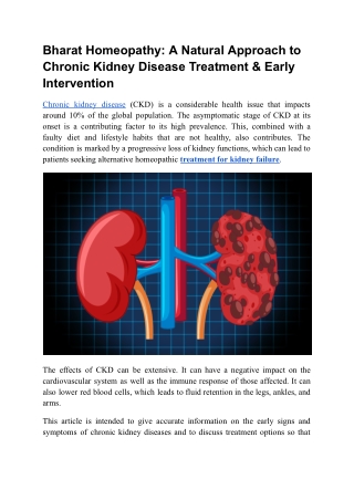 Bharat Homeopathy A Natural Approach to Chronic Kidney