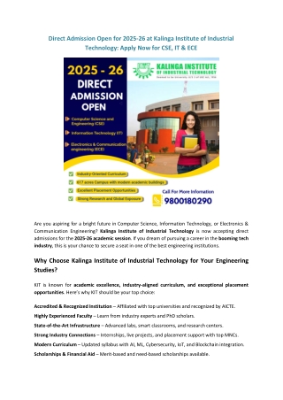 Direct Admission Open for 2025-26 at KIT Apply Now for CSE, IT & ECE